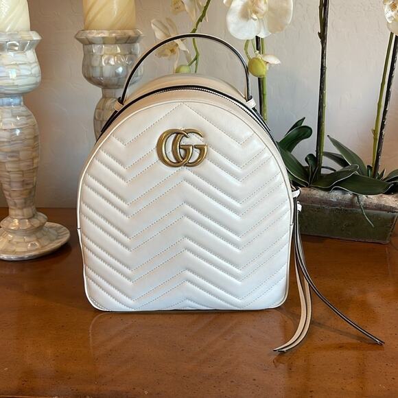 NWOT Gucci GG Marmont Mystic Backpack – White Leather – Authentic & Stunning - Picture 1 of 11